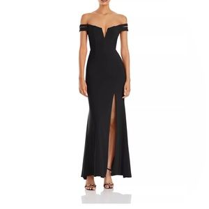 AQUA Off-the-Shoulder Gown with slit